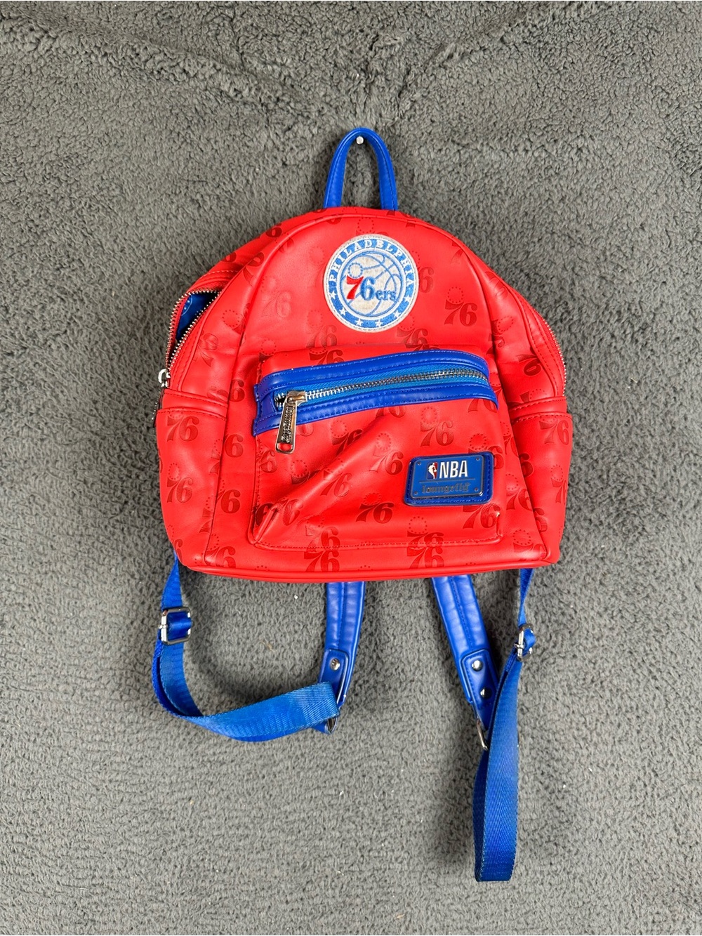 Loungefly NBA Philadelphia 76ers Mini Backpack Red Blue Debossed Bag Flaw